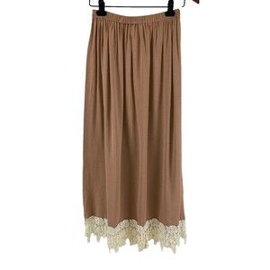 Liza Lynn Texas Maxi Skirt Lace Crochet Trim Pink Rayon Elastic Waist One Size